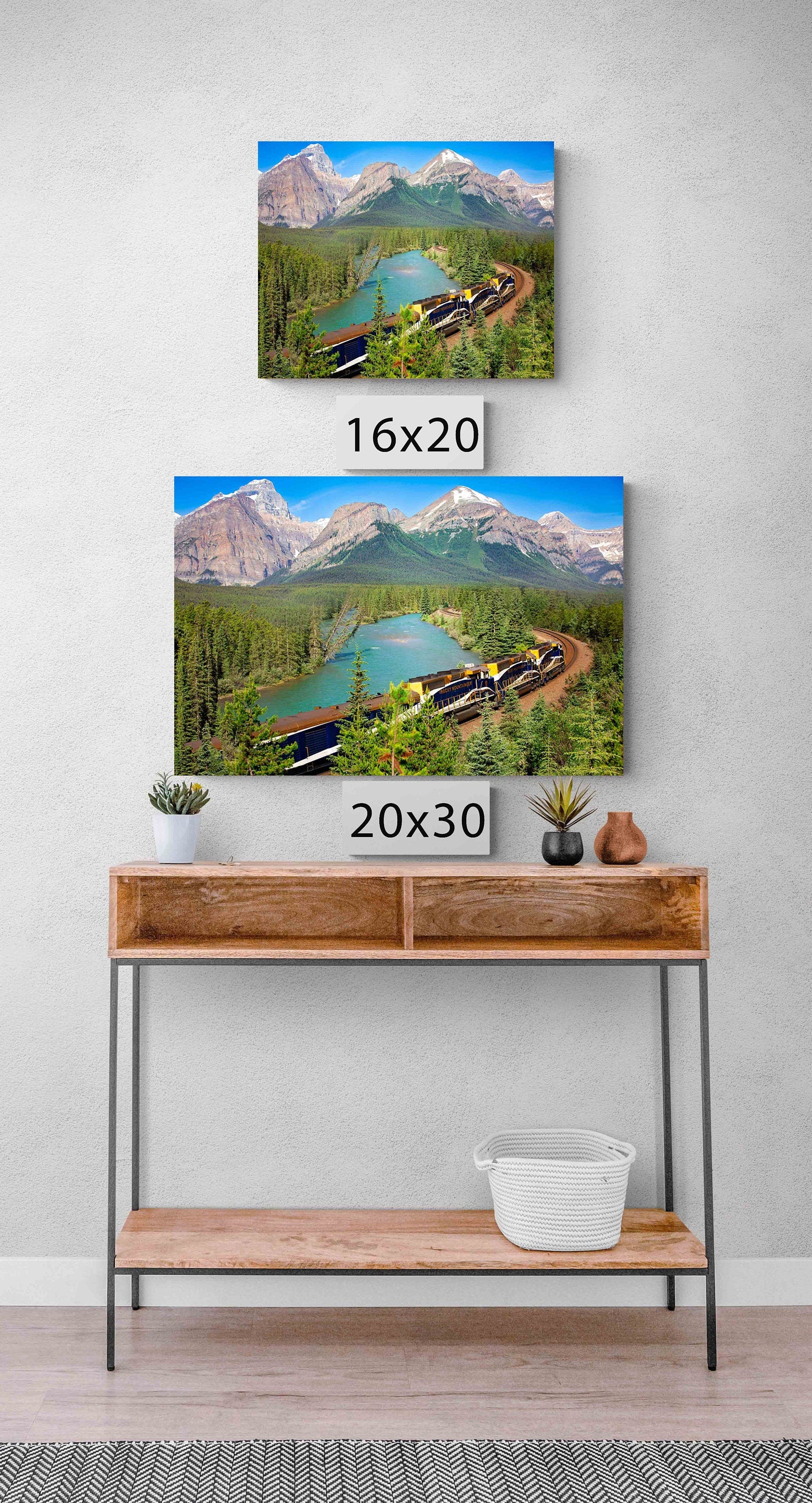 Train and Mountains Photo Canvas, Morant's Curve, Banff National Park Canada Landscape Print, Rocky Mountain Decor, Large Wall Art Prints