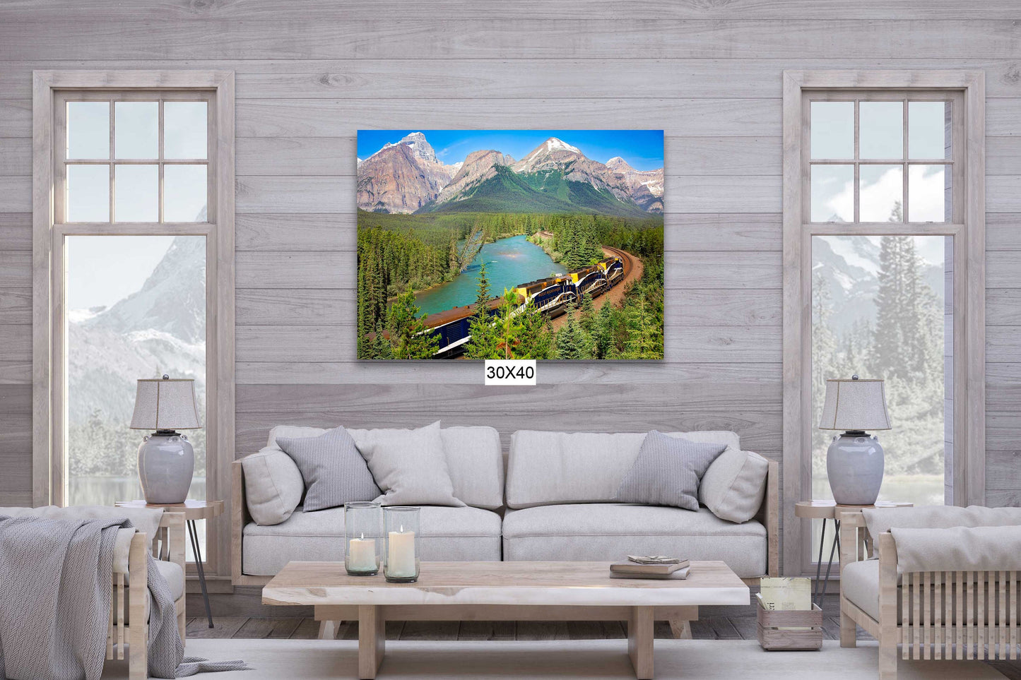 Train and Mountains Photo Canvas, Morant's Curve, Banff National Park Canada Landscape Print, Rocky Mountain Decor, Large Wall Art Prints