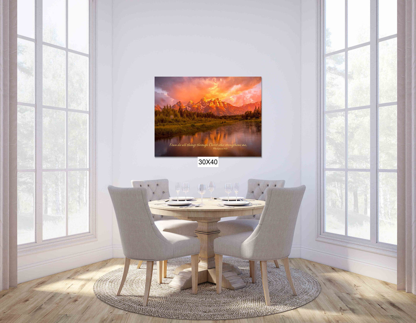 Philippians 4:13 Christian Inspirational Wall Art, Grand Teton National Park Mountain Sunrise, Wyoming Landscape Photography, Large Canvas